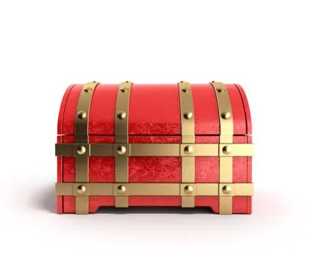 Red chest empty 3d render on a white background Illustrazione stock