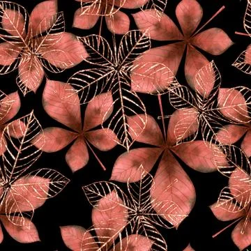 Red chestnut leaves seamless background Illustrazione stock