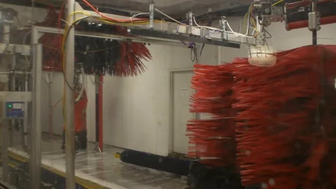 Red Chevy Impala Going Through A Car Wash Stock Footage 102396686