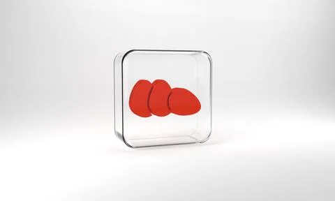 Red Chicken egg icon isolated on grey background. Glass square button. 3d Stock Illustration