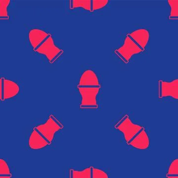 Red Chicken egg on a stand icon isolated seamless pattern on blue background Stock Illustration