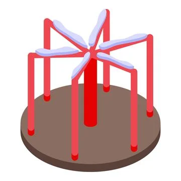 Red children playground carousel standing on brown ground isometric icon Stock Illustration
