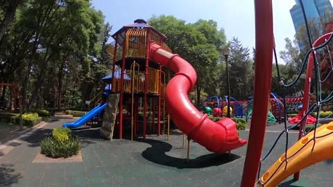 Red children's slide without children Stock Footage 231920508