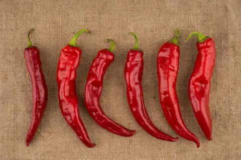 Red chili on burlap. Stock Photos