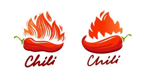 Red chili with flame vector logo. Emblem pepper with and fire Stock Illustration