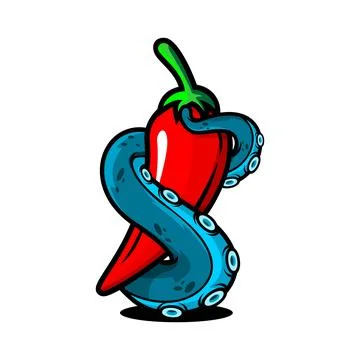 RED CHILI octopus Stock Illustration