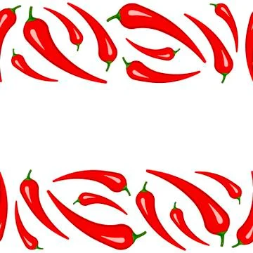 Red chili pepper border background. Pattern chili papper. Spicy fresh vegetab Stock Illustration