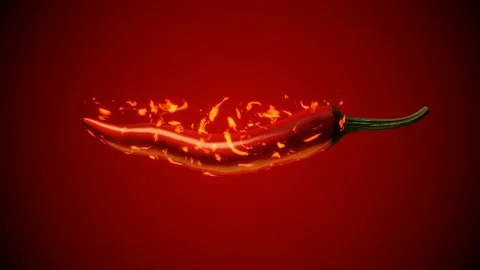 Red chili pepper with flames on red background Stock Footage 193986557