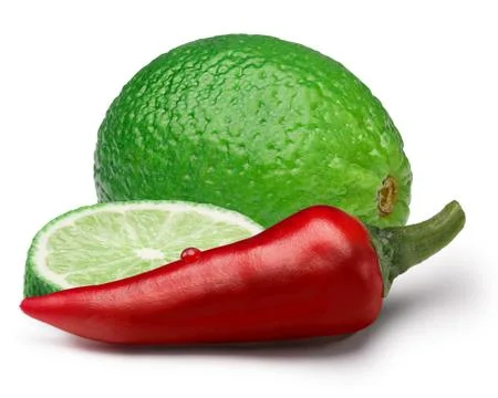 Red Chili pepper with lime, paths Stock Photos