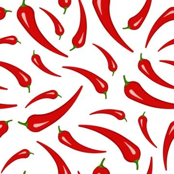 Red chili pepper seamless background. Pattern chili papper. Spicy fresh Illustrazione stock