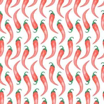 Red Chili Pepper Seamless Pattern, Watercolor Food paper digital download, .. Stock Illustration