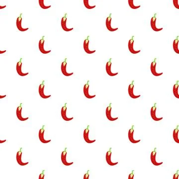Red chili pepper seamless pattern on white background Stock Illustration