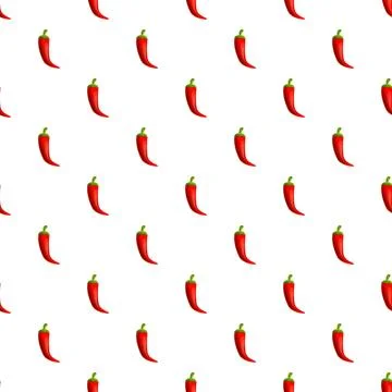 Red chili pepper seamless pattern on white background Stock Illustration