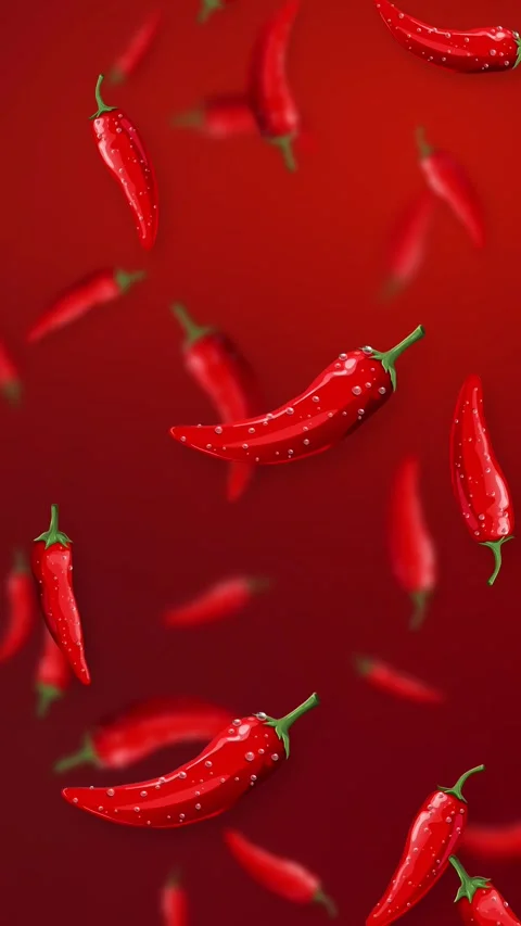 Red Chili Peppers Falling Against a Vibrant Red Background Stock Footage 342314012