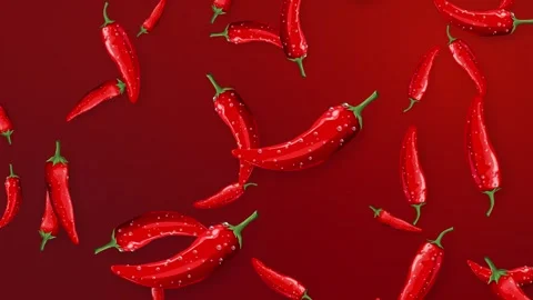 Red Chili Peppers Falling Against a Vibrant Red Mesh Background Stock Footage 342315655