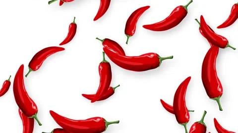 Red Chili Peppers Falling Against a Plain White Background Stock Footage 345206723