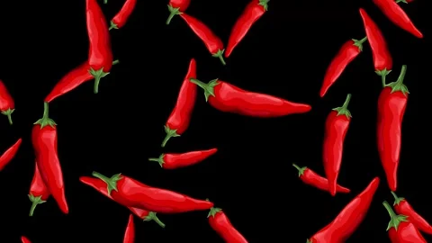 Red Chili Peppers Falling Down Against a Black Background Stock Footage 346435824
