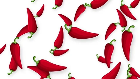 Red Chili Peppers Falling Downward on a Clean White Background Stock Footage 344850981