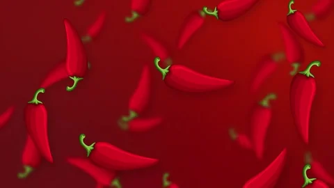 Red Chili Peppers Falling Over a Vibrant Red Mesh Background Stock Footage 342314909