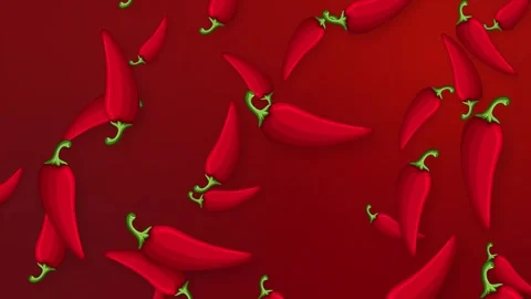 Red Chili Peppers Falling Over a Vibrant Red Mesh Background Stock Footage 342315608