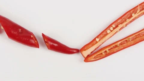 Red chili peppers. Loop motion. Top view. Stock Footage 163743083