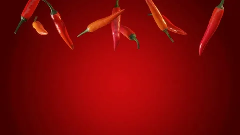 Red chili peppers on a red gradient background Stock Footage 193936650