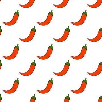 Red Chili Peppers seamless pattern. Spicy Food background. Kitchen wallpaper. Stock Illustration
