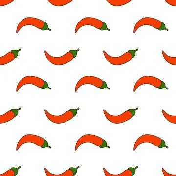 Red Chili Peppers seamless pattern. Spicy Food background. Stock Illustration