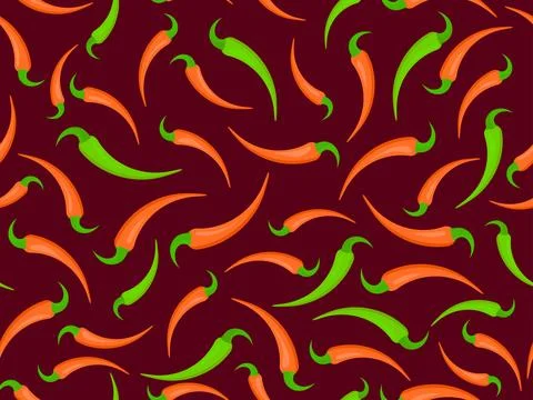 Red chili peppers seamless pattern. Hot chili pepper. Spicy spice for dishe.. Stock Illustration