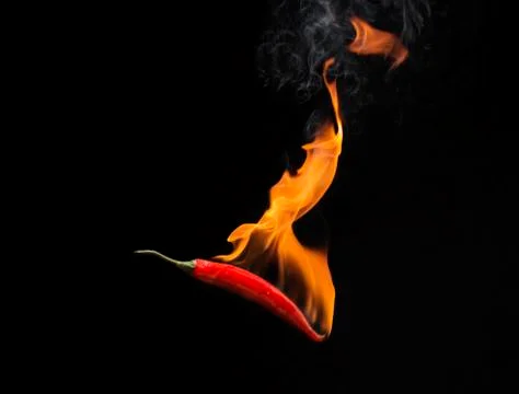 Red chilli with flame, black background, the concept of spicy - pictures Stock Photos