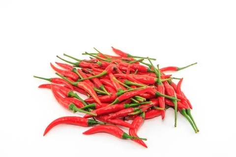 Red chilli group on white background Stock-Fotos