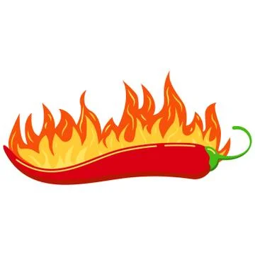 Red chilli pepper in burned fire flame vector icon isolated on white backgrou Stock Illustration