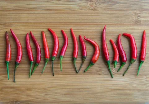 Red chilli pepper on chopping block Stock Photos