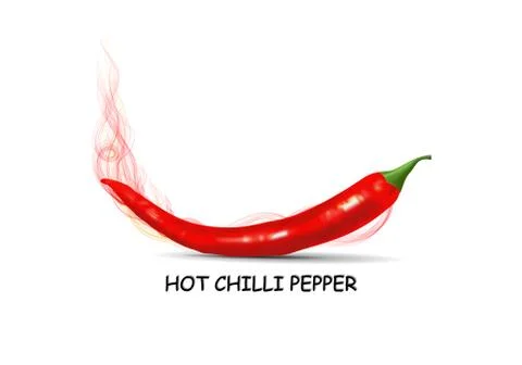 Red chilli pepper with hot smoke vector illustration isolated on white Stock Illustration
