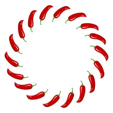Red Chilli Pepper Wreath. Fresh Vegetables isolated on white background. Vector. Stock Illustration