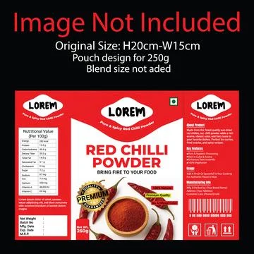 Red Chilli Powder Pouch Packaging Design 250g Stock Illustration