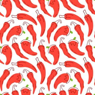 Red chilli Seamless pattern with on a white background. Vector illustration o Illustrazione stock