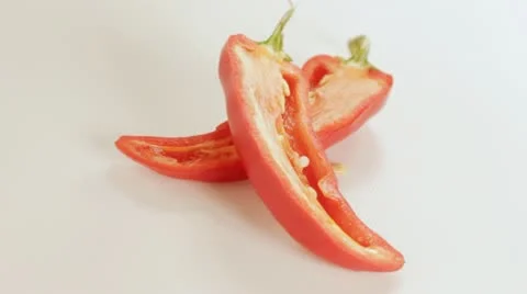 Red chilli sliced open Stock Footage 12693252