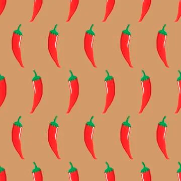 Red chilli stock vector seamless pattern on light brown background Stock Illustration