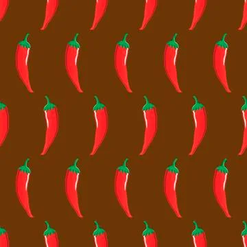 Red chilli stock vector seamless pattern on brown background Stock Illustration