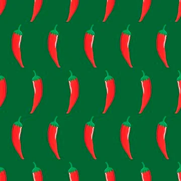 Red chilli stock vector seamless pattern on green background Stock Illustration