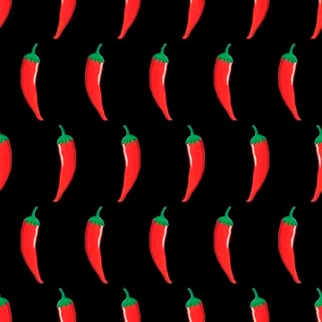 Red chilli stock vector seamless pattern on black background Illustrazione stock