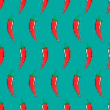 Red chilli stock vector seamless pattern on blue green background Stockillustratie
