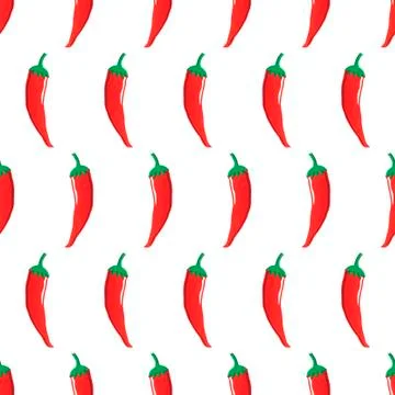 Red chilli stock vector seamless pattern on white background Illustrazione stock