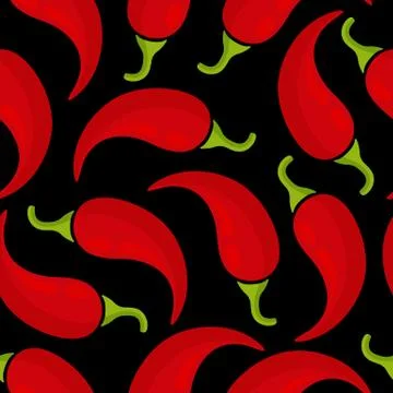 Red chilli vegetable seamless black background Stock Illustration