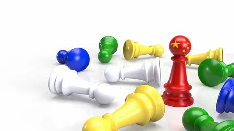 The red Chinese chess and multi colour chess on white background  for busines Stock Illustration