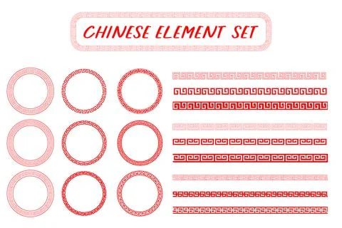 Red Chinese element set vector, frame decoration, design Stock Illustration