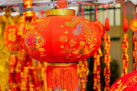Red Chinese flashlight. Foto stock