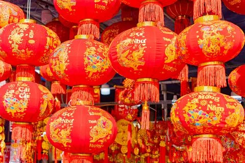 Red Chinese flashlight. Foto stock