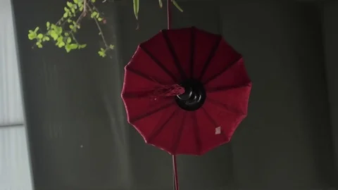 Red Chinese lantern waving in the wind on a black background. Stock Footage 119035161